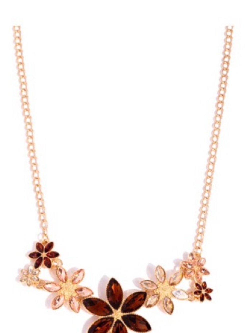 Gold-Tone Brown Floral Statement Necklace